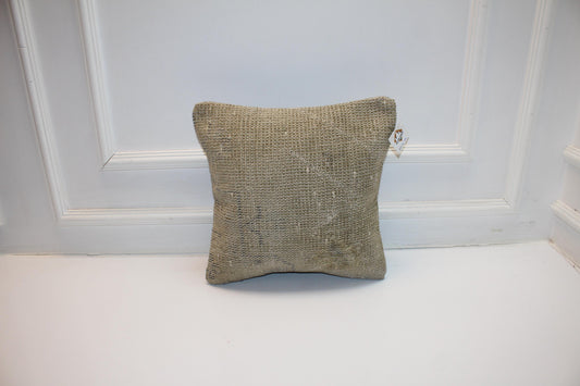 Vintage Turkish Kilim Pillow Cover, Neutral Square Rug Cushion, Minimal Boho Pillow, Beige Handmade Ethnic Decor (16x16 in)