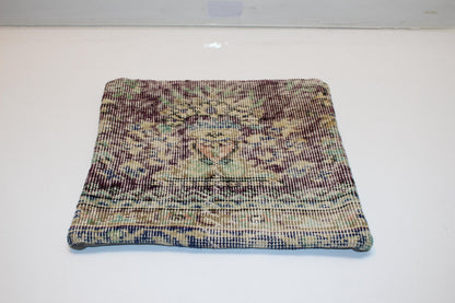 Antique Turkish Rug Pillow Cover, Faded Floral Textile Cushion, Square Boho Accent Pillow, Soft Patina Ethnic Decor (16x16 in)