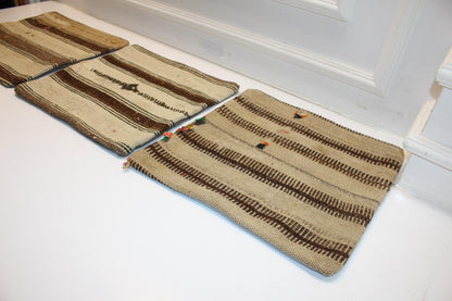 Set of 3 Woven Pillow Covers, Neutral Stripe Textile Cushions, Rustic Boho Accent Pillows, Natural Minimal Home Decor (16x16 in)