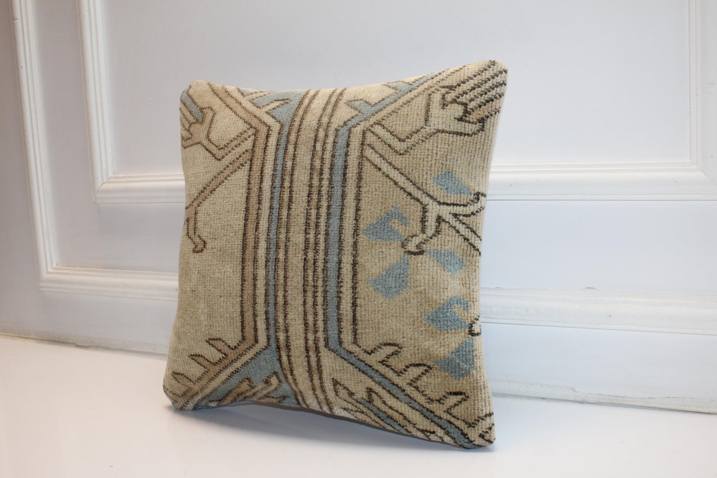 Handmade Kilim Pillow Cover, Geometric Rustic Boho Decor (16x16 in)