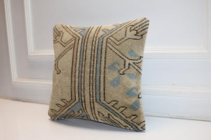 Handmade Kilim Pillow Cover, Geometric Rustic Boho Decor (16x16 in)