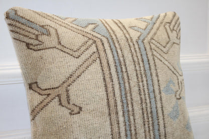 Handmade Kilim Pillow Cover, Geometric Rustic Boho Decor (16x16 in)