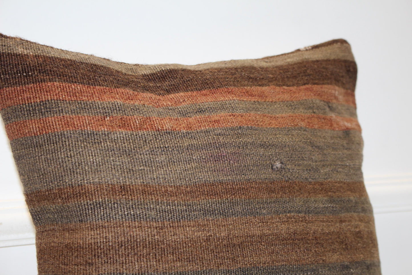 Striped Kilim Pillow Cover, Earth Tone Woven Rug, Boho Decor (16x16 in)