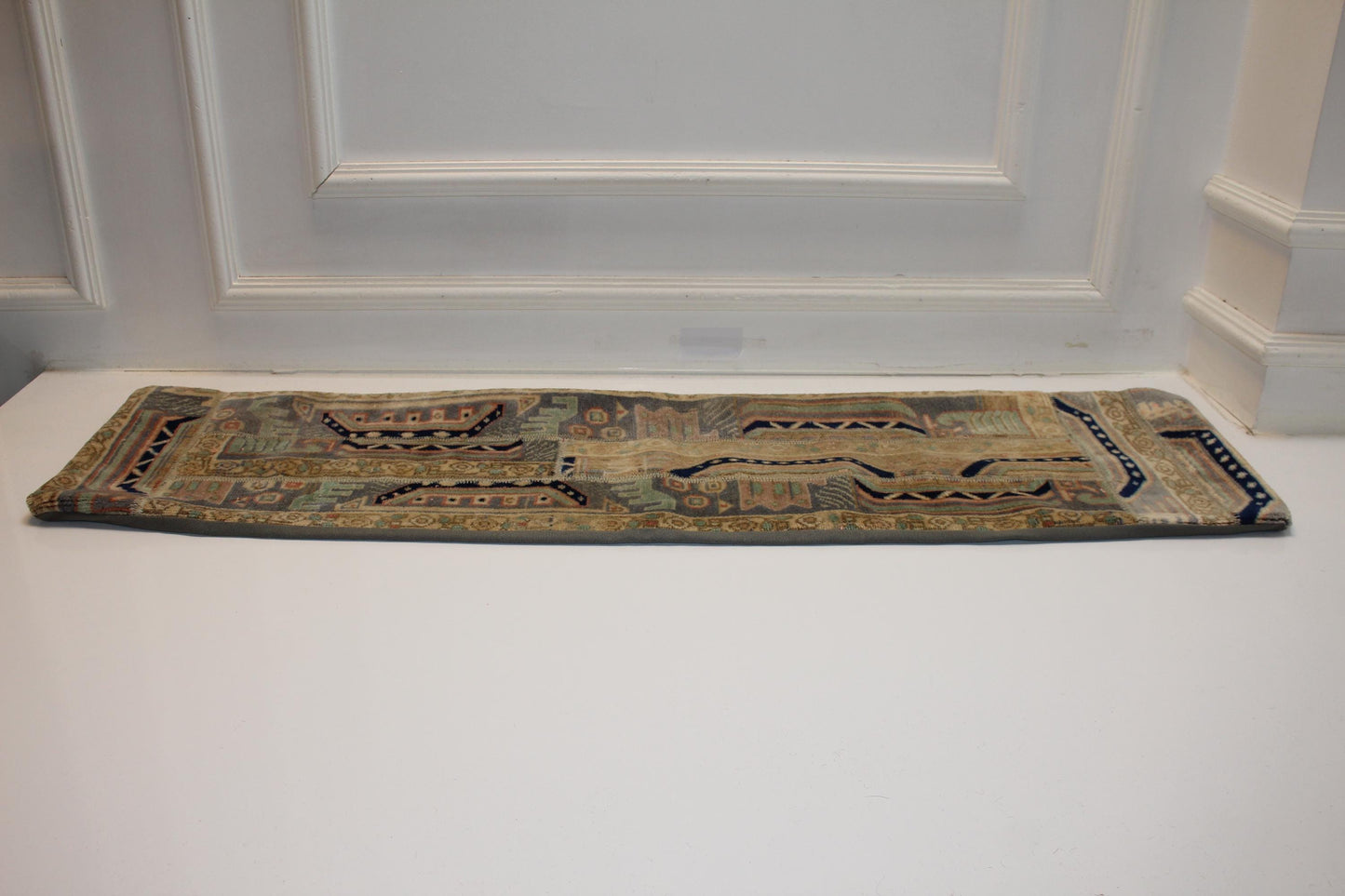 Earth Tone Kilim Lumbar Pillow, Vintage Turkish Rug Cushion (12x48)
