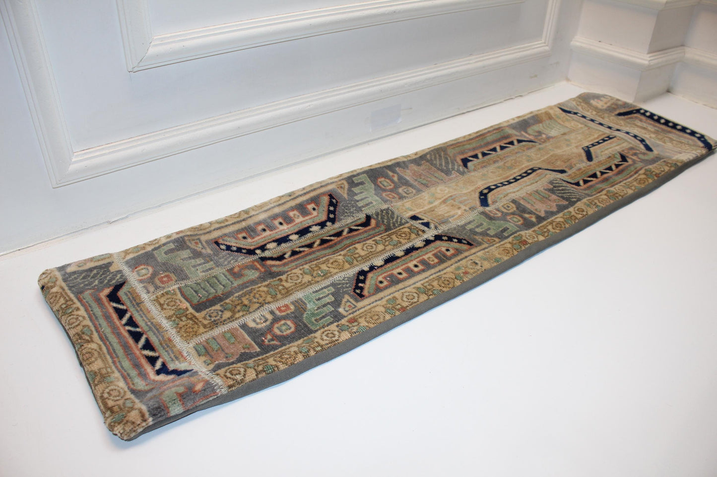 Earth Tone Kilim Lumbar Pillow, Vintage Turkish Rug Cushion (12x48)