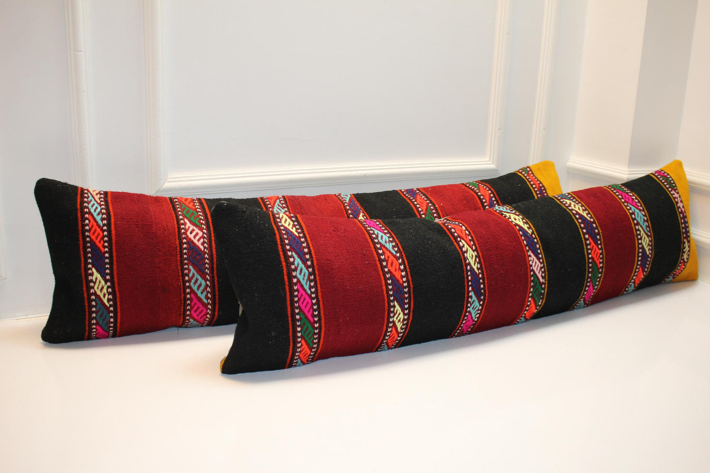 Set of 2 Vintage Kilim Lumbar Pillows (12x48)