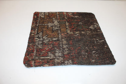 Rustic Brown Lumbar Cushion, Handwoven Anatolian Rug Pillow, Boho Ethnic Home Decor(16x16 in)