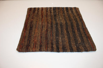 Earth Tone Rustic Cushion, Handwoven Anatolian Rug Pillow, Boho Neutral Decor(16x16 in)