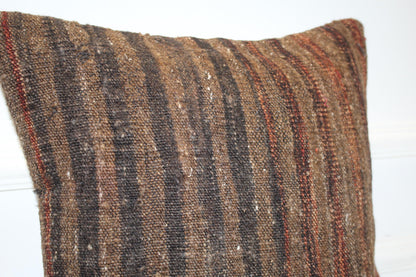 Earth Tone Rustic Cushion, Handwoven Anatolian Rug Pillow, Boho Neutral Decor(16x16 in)