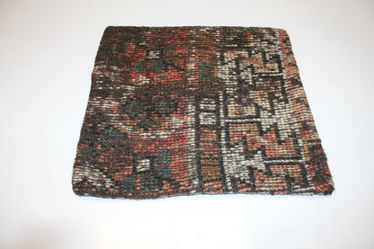 Handwoven Anatolian Pillow Cover, Geometric Earth Tone Rug Cushion (16x16 in)