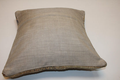 Neutral Beige Rug Cushion, Minimal Handwoven Anatolian Pillow, Soft Boho Home Decor (16x16 in)