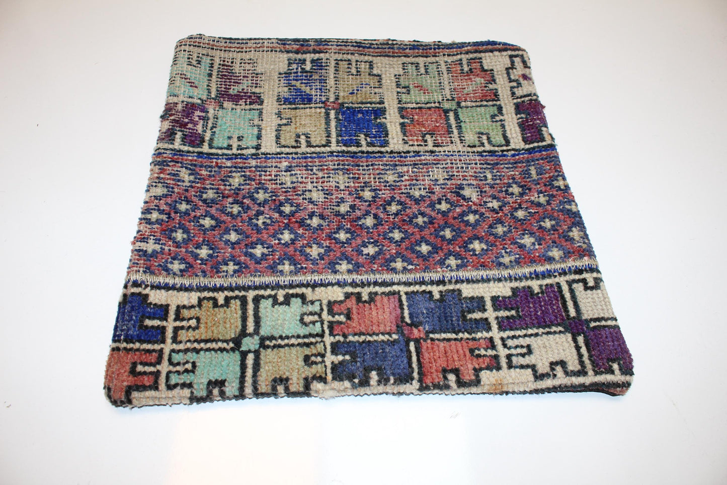 Tribal Striped Rug Cushion, Handwoven Anatolian Pillow, Rustic Boho Ethnic Decor(16x16 in)