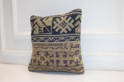Geometric Anatolian Rug Cushion, Earth Tone Handwoven Pillow, Classic Boho Ethnic Decor(16x16 in)
