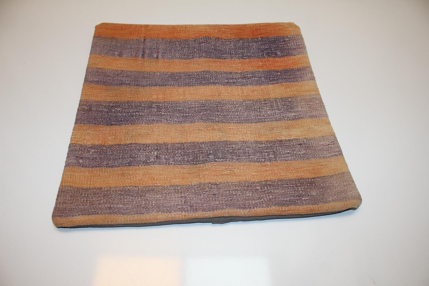Striped Kilim Pillow Cover, Neutral Earth Tone Boho Cushion (16x16 in)