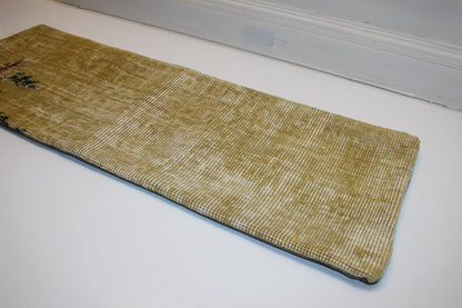 Handmade Faded Yellow Kilim Lumbar Pillow Cover, Vintage Rug Cushion (12x36 inch)