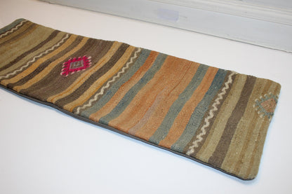 Handwoven Kilim Lumbar Pillow Cover, Tribal Stripe Rug Cushion (12x36 inch)