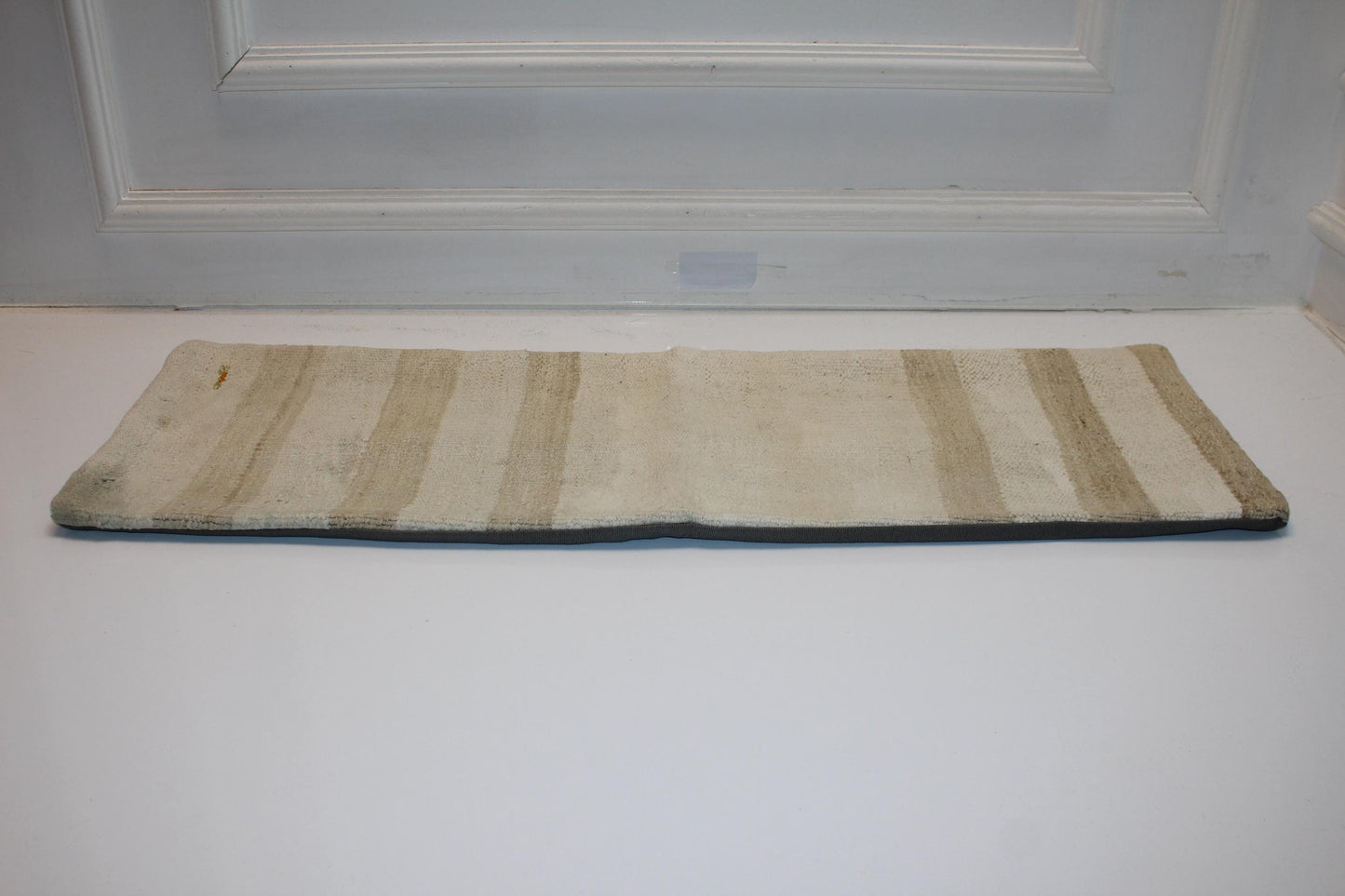 Neutral Striped Kilim Lumbar Pillow Cover, Soft Wool Woven Rug, (12x36 inch)