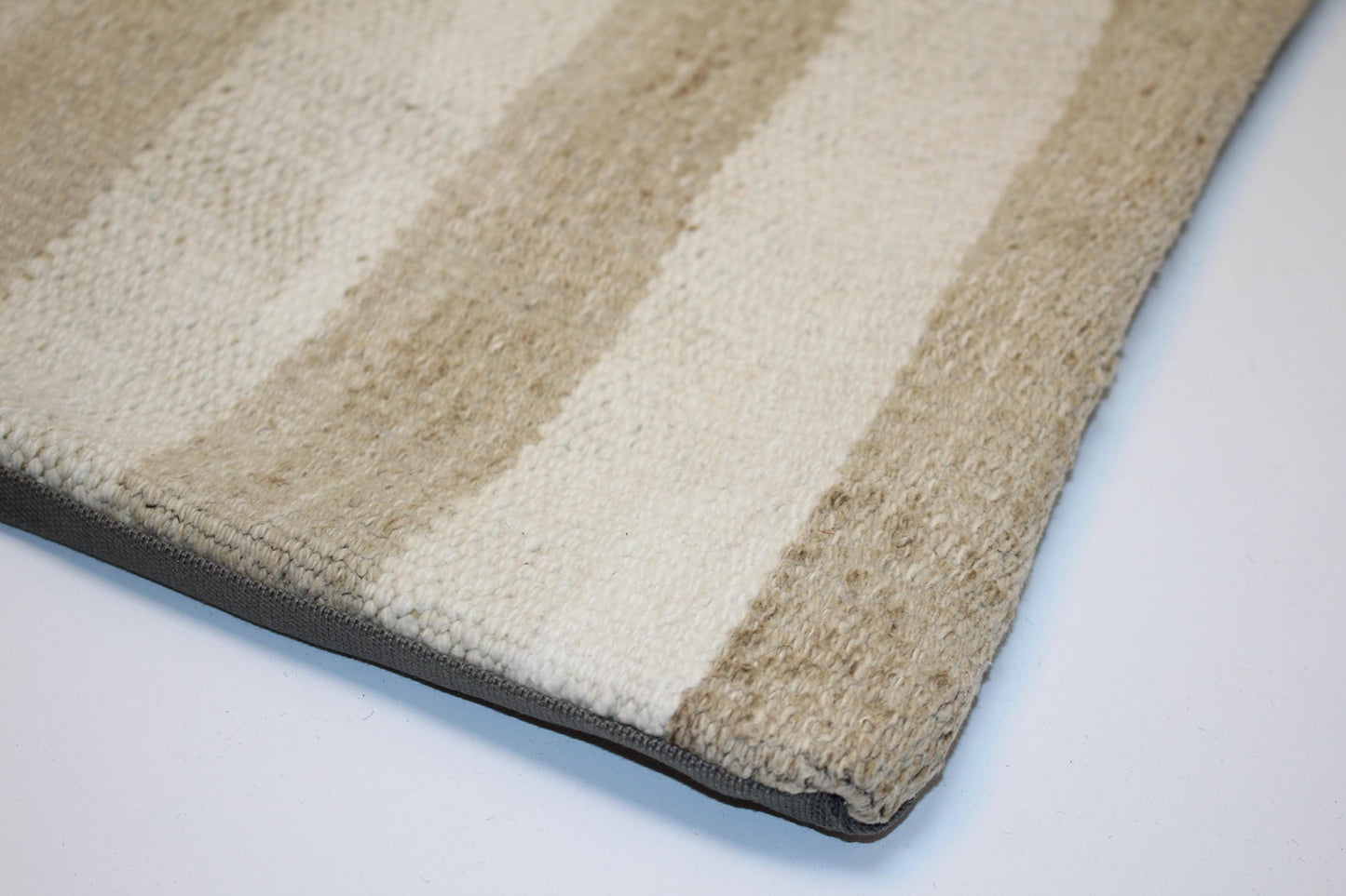 Neutral Striped Kilim Lumbar Pillow Cover, Soft Wool Woven Rug, (12x36 inch)
