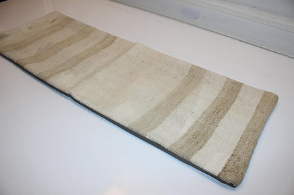 Neutral Striped Kilim Lumbar Pillow Cover, Soft Wool Woven Rug, (12x36 inch)