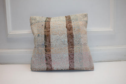 Striped Kilim Pillow Cover, Neutral Boho Decor (16x16 in)