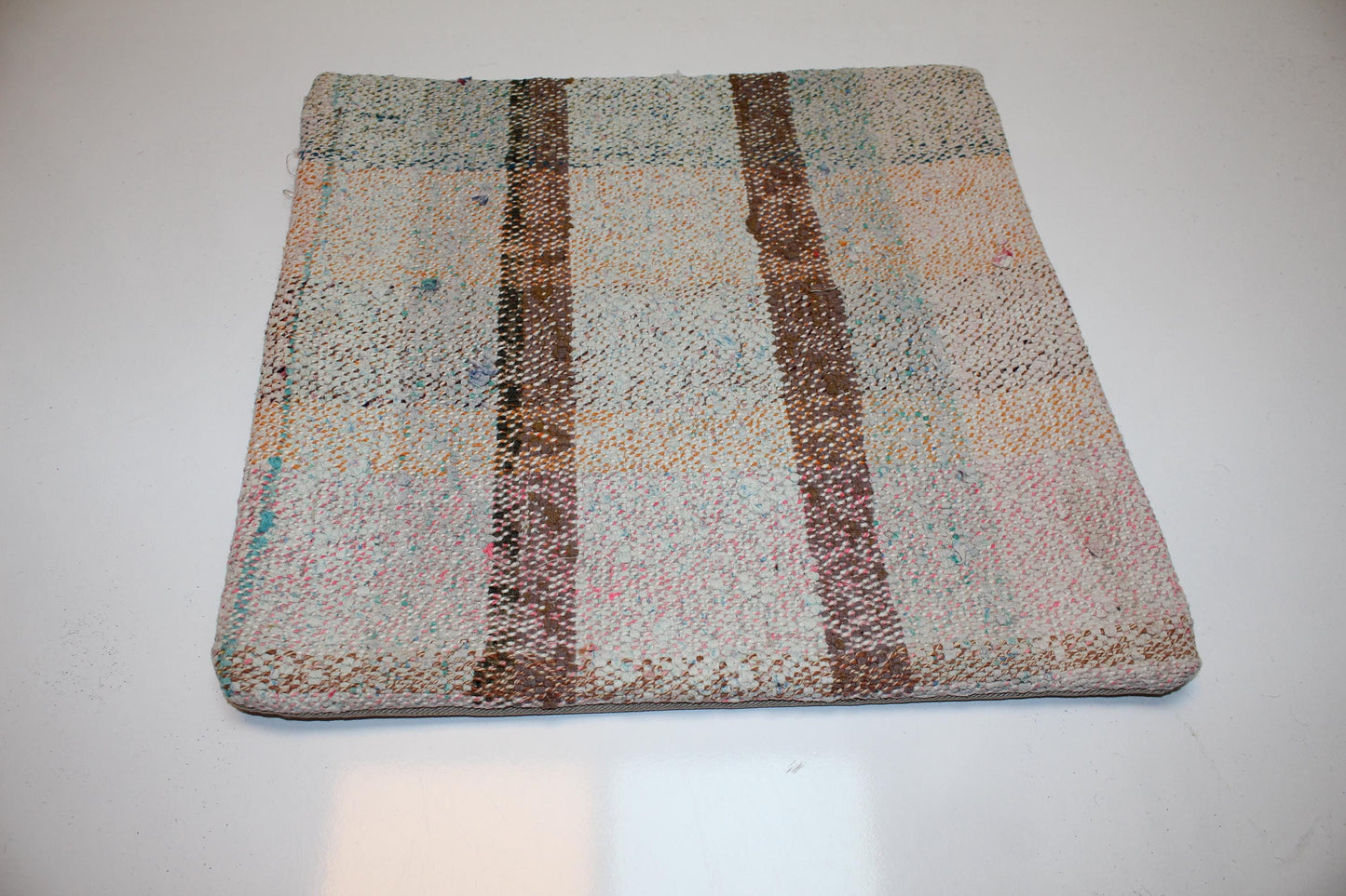 Striped Kilim Pillow Cover, Neutral Boho Decor (16x16 in)