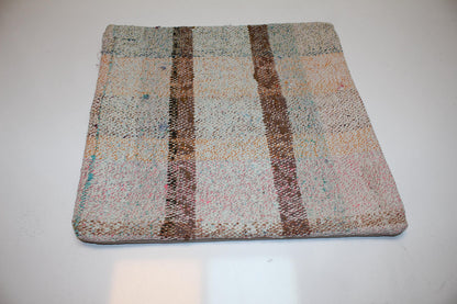 Striped Kilim Pillow Cover, Neutral Boho Decor (16x16 in)