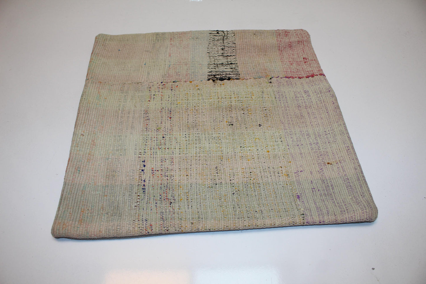 Neutral Anatolian Kilim Pillow, Boho Wabi Sabi Decor (16x16 in)