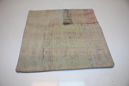 Neutral Anatolian Kilim Pillow, Boho Wabi Sabi Decor (16x16 in)