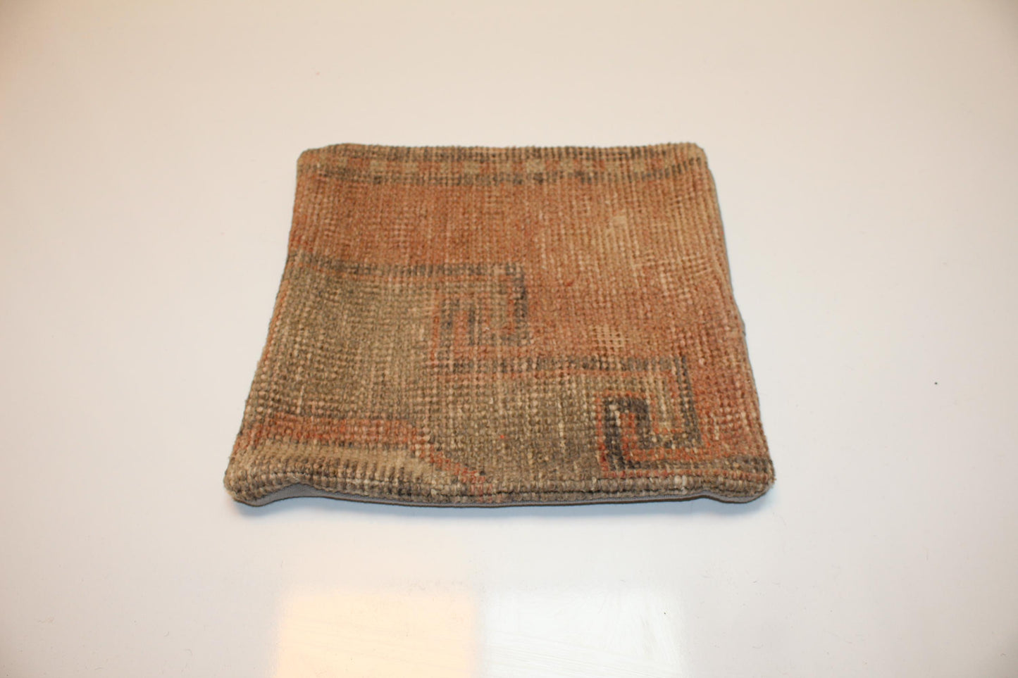 Muted Earth Tone Turkish Rug Cushion, Minimal Rustic Boho Decor 12x12 inch