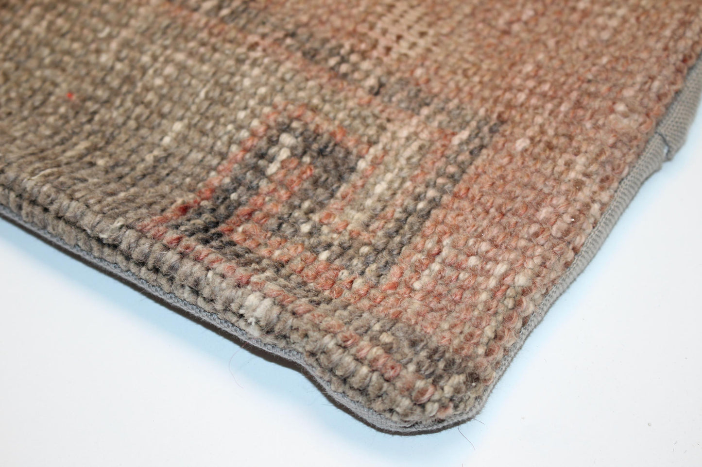 Muted Earth Tone Turkish Rug Cushion, Minimal Rustic Boho Decor 12x12 inch