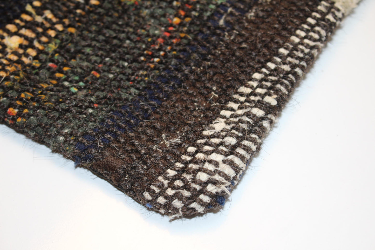 Turkish Rug Cushion with Rustic Plaid Pattern, Moody Boho Farmhouse Decor  12x12 inch