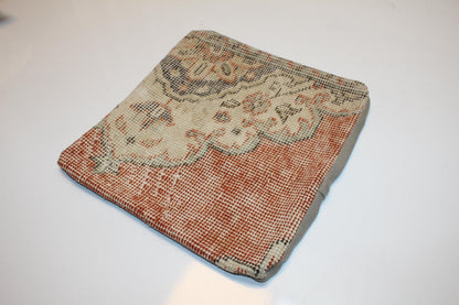 Turkish Rug Cushion in Soft Beige & Terracotta, Elegant Neutral Boho Decor 12x12 inch