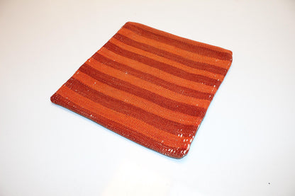 Burnt Orange Turkish Rug Cushion with Warm Earth Tones, Rustic Boho Decor 12x12 inch