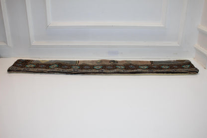 Long Tribal Rug Bench Cushion with Teal Geometric Motifs, Rustic Boho Entryway Decor