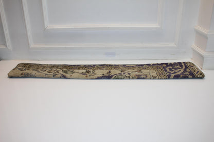 Long Antique Rug Bench Cushion with Soft Purple Motifs, Neutral Boho Entryway Decor