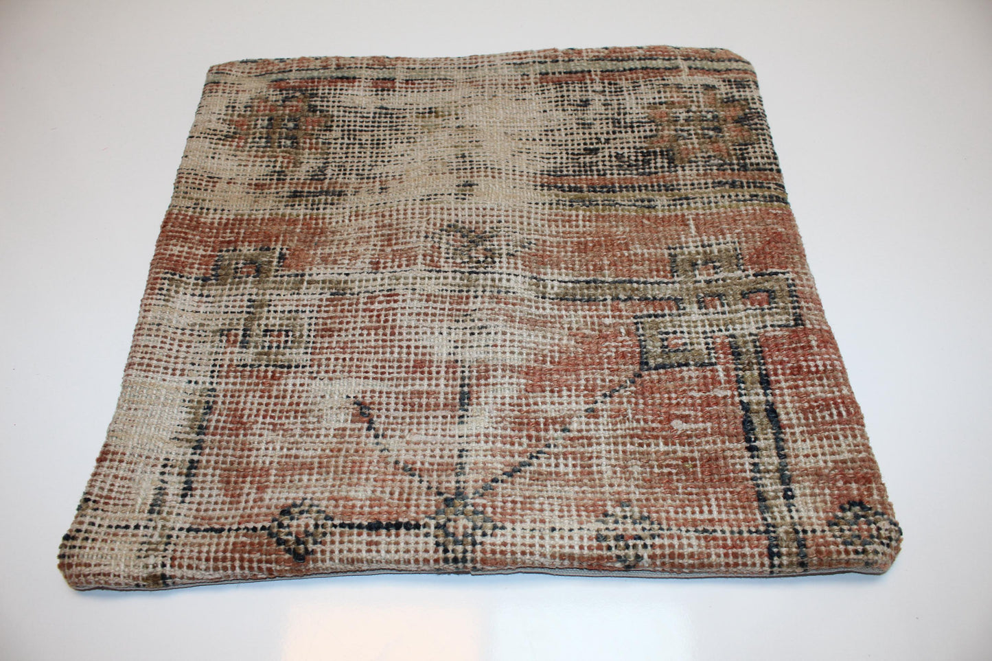 Rustic Earth Tone Cushion, Faded Anatolian Rug Pillow, Boho Farmhouse Decor(16x16 in)