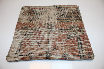 Rustic Earth Tone Cushion, Faded Anatolian Rug Pillow, Boho Farmhouse Decor(16x16 in)
