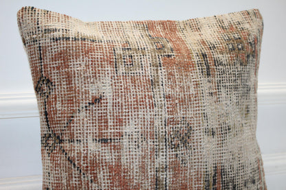 Rustic Earth Tone Cushion, Faded Anatolian Rug Pillow, Boho Farmhouse Decor(16x16 in)