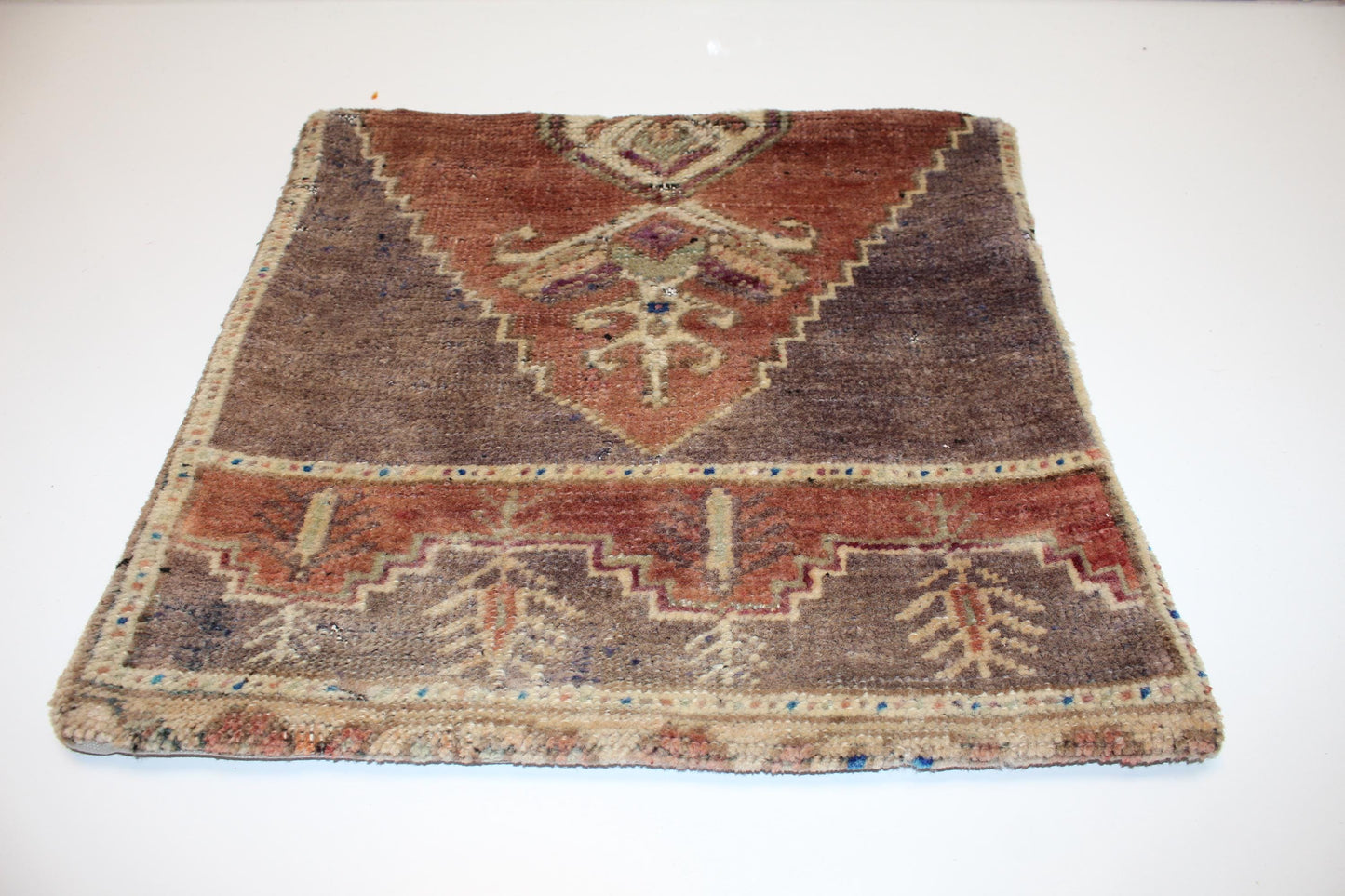 Vintage Turkish Kilim Pillow Cover, Earth Tone Rug Cushion (16x16 in)