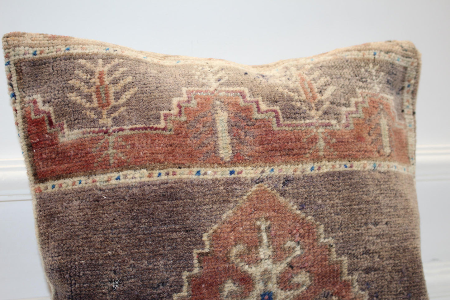 Vintage Turkish Kilim Pillow Cover, Earth Tone Rug Cushion (16x16 in)