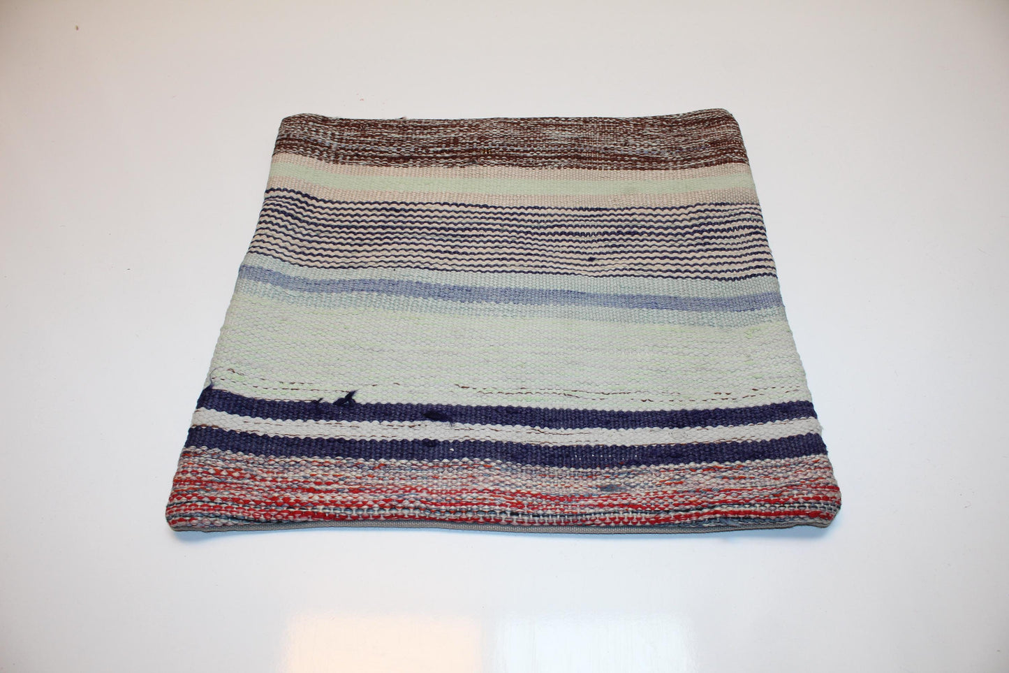 Kilim Pillow Cover, Striped Neutral Rug Cushion, Boho Ethnic Decor Accent Pillow (16x16 in)