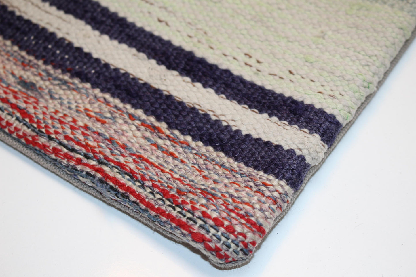 Kilim Pillow Cover, Striped Neutral Rug Cushion, Boho Ethnic Decor Accent Pillow (16x16 in)