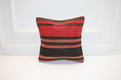 Bold Striped Rug Cushion, Tribal Boho Accent Pillow for Sofa or Chair (16x16 in)
