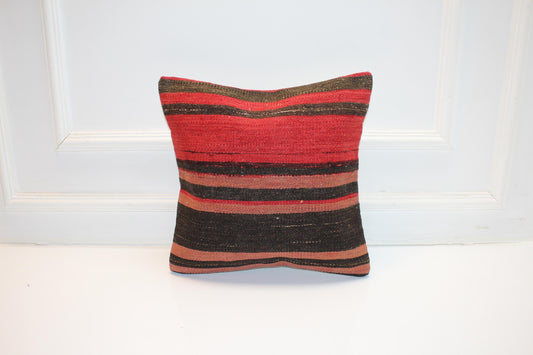 Bold Striped Rug Cushion, Tribal Boho Accent Pillow for Sofa or Chair (16x16 in)