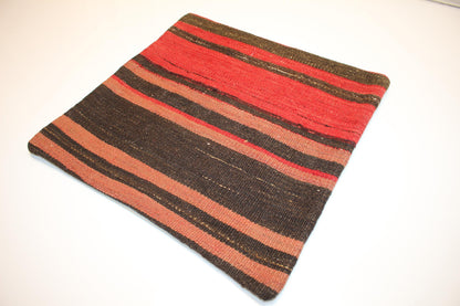 Bold Striped Rug Cushion, Tribal Boho Accent Pillow for Sofa or Chair (16x16 in)