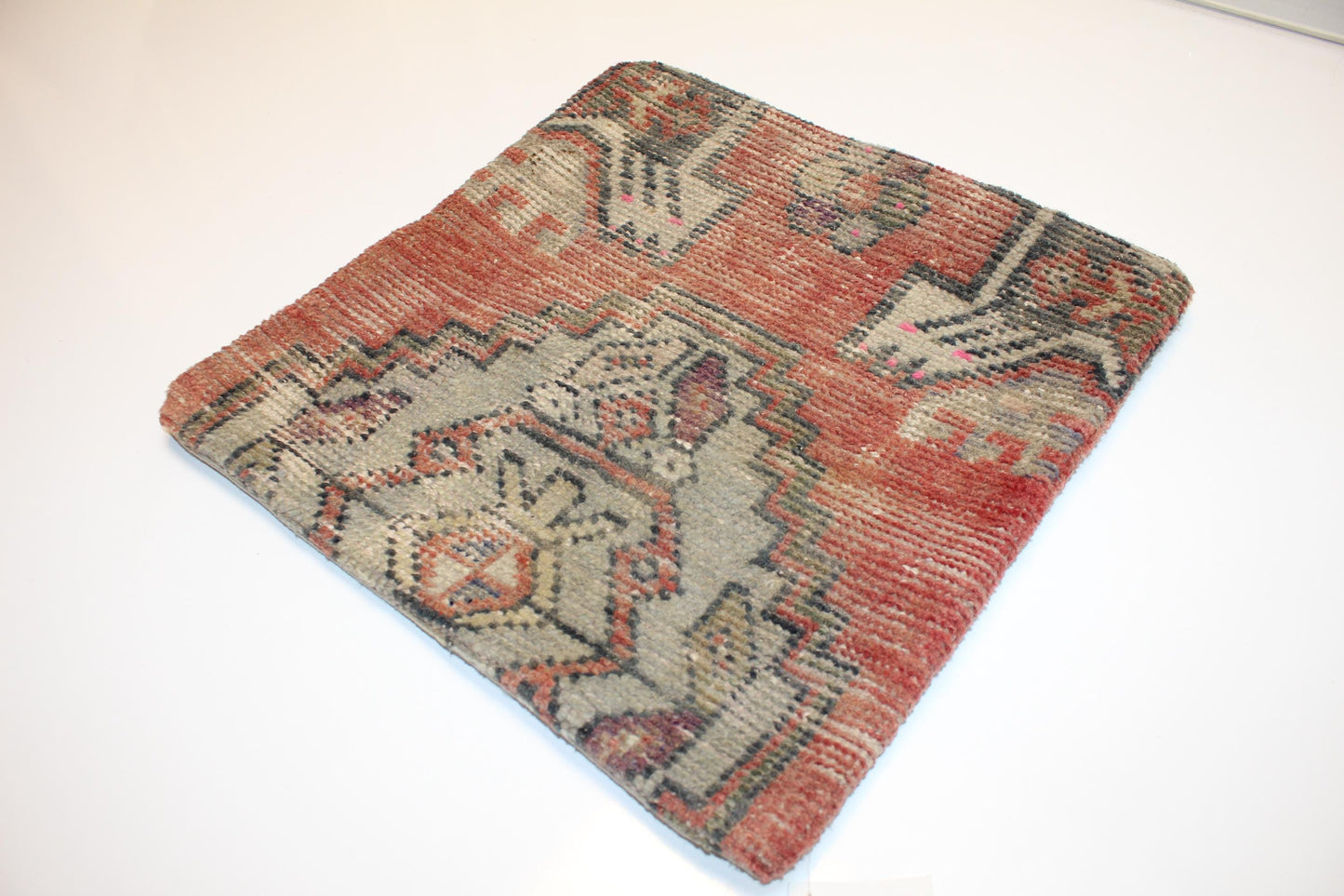 Geometric Tribal Rug Cushion, Earth Tone Boho Ethnic Accent Pillow (16x16 in)
