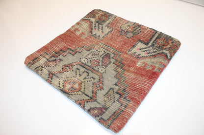 Geometric Tribal Rug Cushion, Earth Tone Boho Ethnic Accent Pillow (16x16 in)