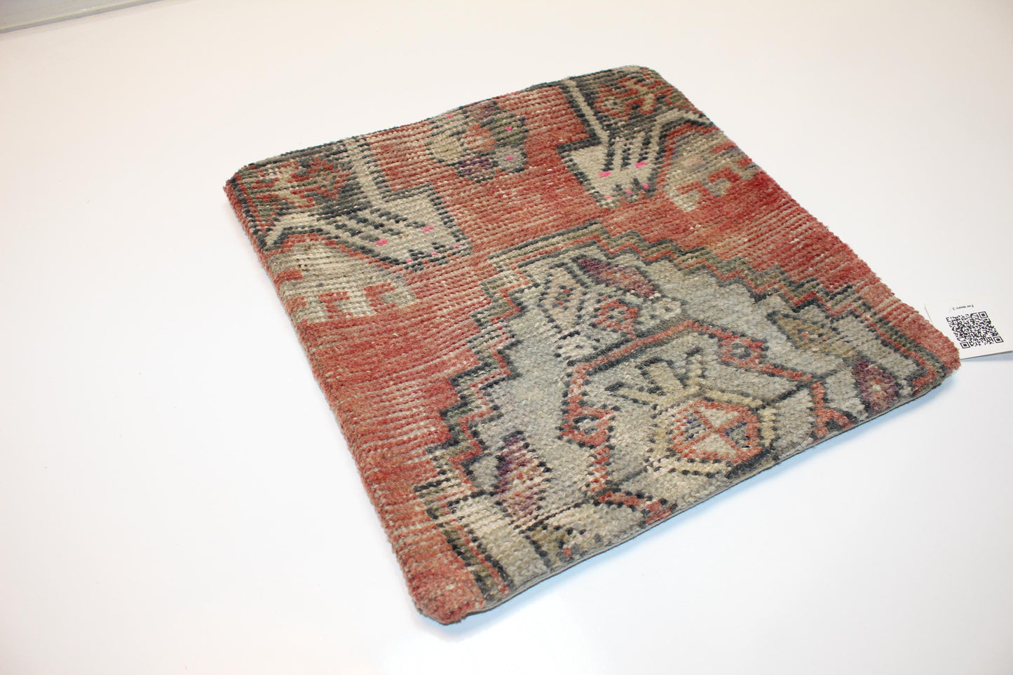 Geometric Tribal Rug Cushion, Earth Tone Boho Ethnic Accent Pillow (16x16 in)