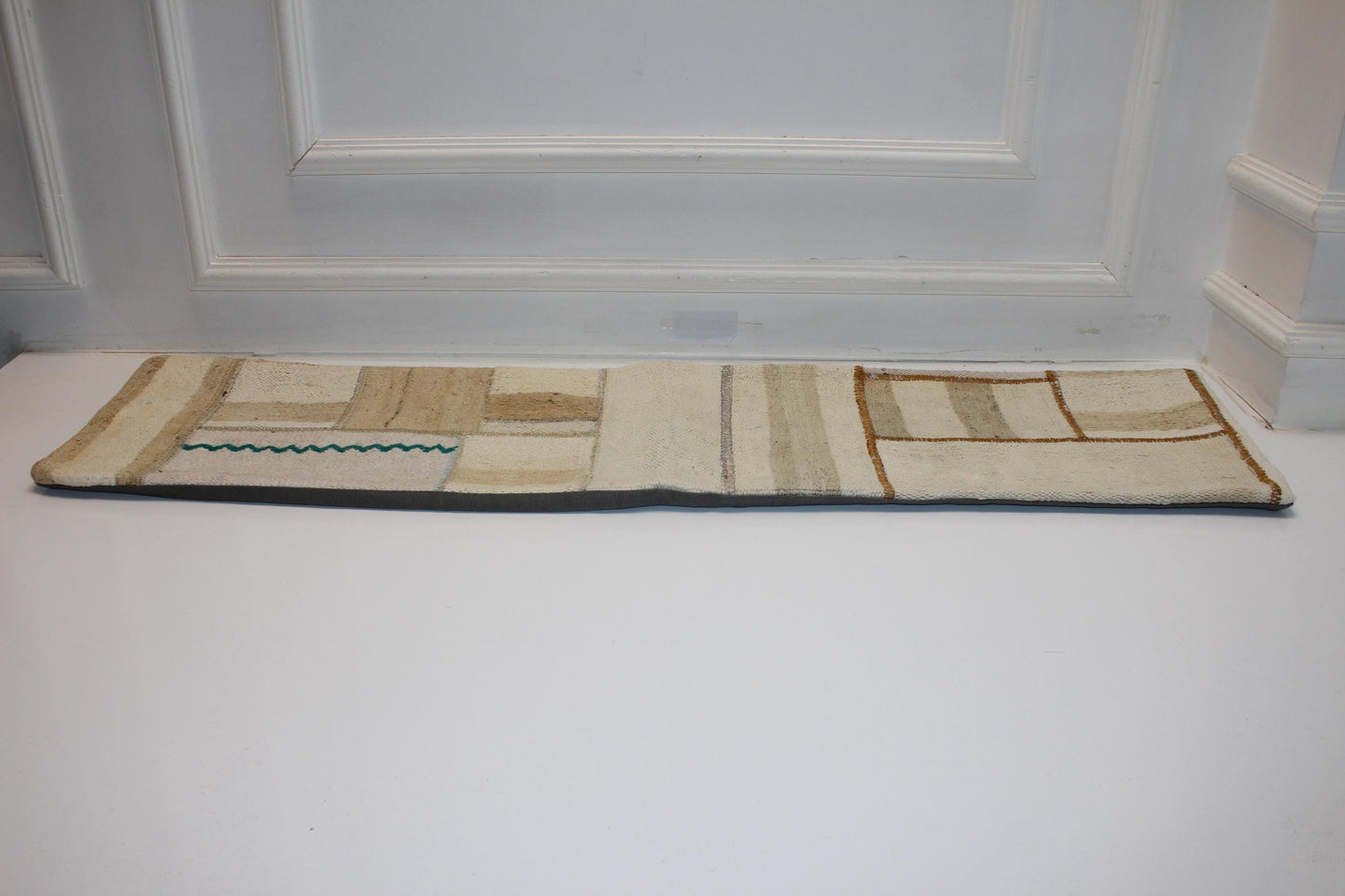 Patchwork Bench Cushion, Minimal Boho Rug Pillow for Entryway or Sofa (12x48)
