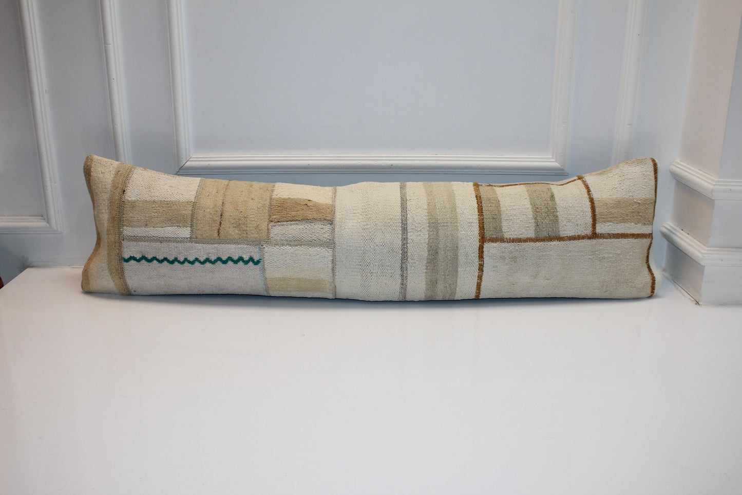 Patchwork Bench Cushion, Minimal Boho Rug Pillow for Entryway or Sofa (12x48)